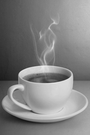 steaming cup of coffee