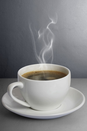 steaming cup of coffee